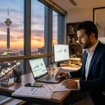 حسابدار در حال بررسی مدارک مالیاتی و تبصره ماده 100 در تهران