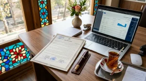 اسناد مالیاتی و مدارک مربوط به مالیات قرارداد پیمانکاری روی میز